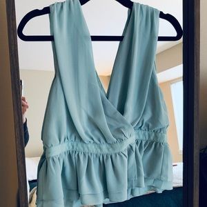 Turquoise Double Deep V Tank Blouse